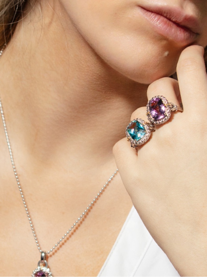 Preowned Phillip Gavriel Silver & 18k Gold Blue Topaz Cocktail Ring - Size 8